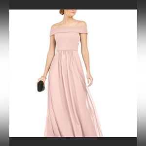Adrianna Papell Off-The-Shoulder Chiffon Gown Blush Size 6